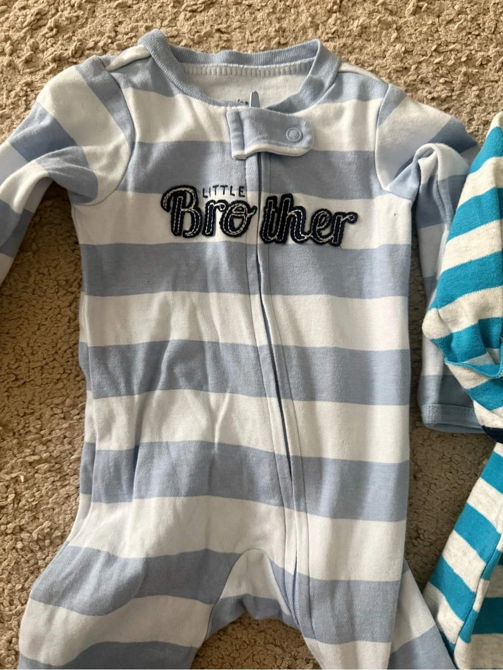 Striped Blue 'Little Brother' Footed One-Piece Pajama